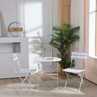 3 Pcs Metal Floral Patio Bistro Set W/ Table & 2 Chairs White Foldable Set