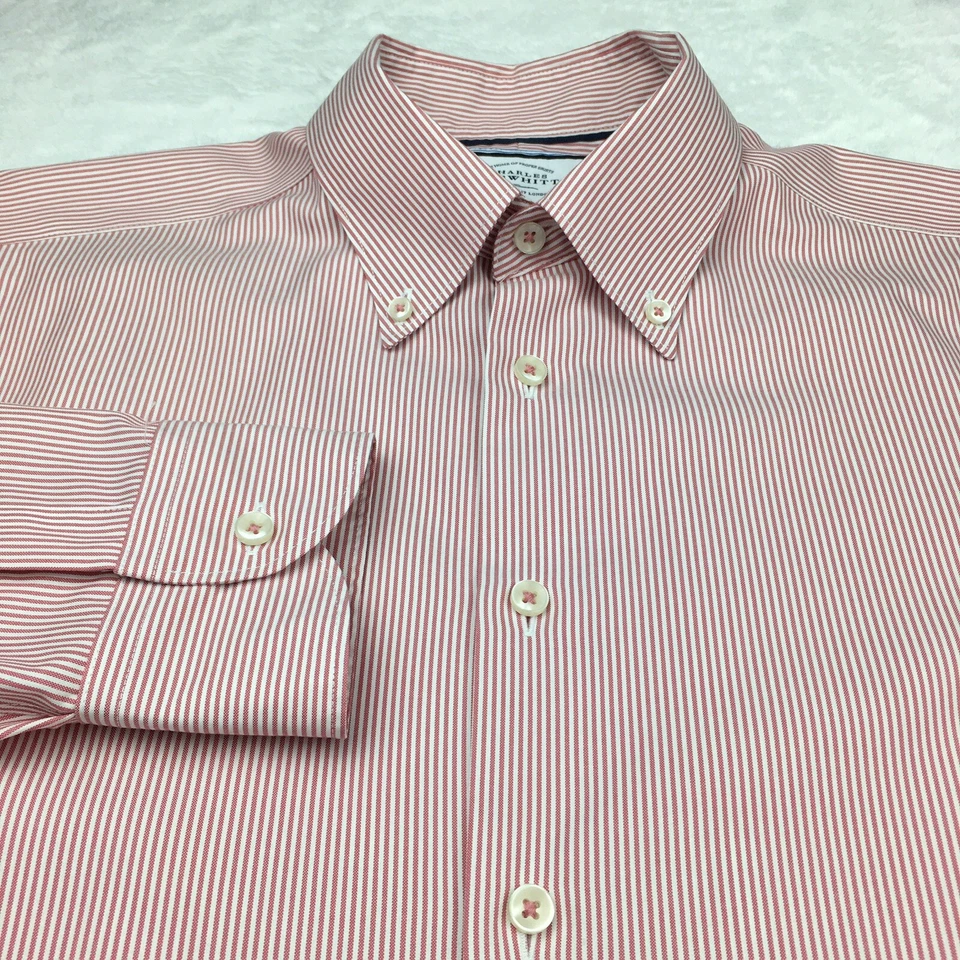 Camisa de vestir Charles Tyrwhitt para hombre 16-33 rayas rojas/blancas calce clásico sin planchar Foto 4 de 4
