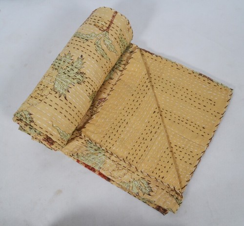 Indian Kantha Throw Paisley Print Kantha Quilt Reversible Bedspread Cotton Gudri - Picture 3 of 5