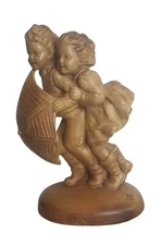 Boy & Girl Statue Vintage Original Artist Signed JVR ? Pottery Sculpture RARE