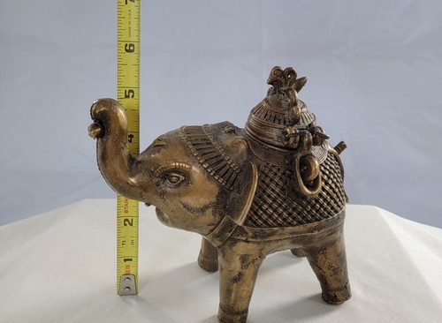 VTG Brass Indian Dhokra Engraved Elephant Incense Burner Sculpture Figurine - Picture 20 of 21