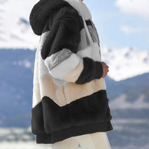 Women Warm Teddy Bear Fluffy Coat Ladies Fleece Zip Jacket Outwear Large Size - Picture 9 of 18