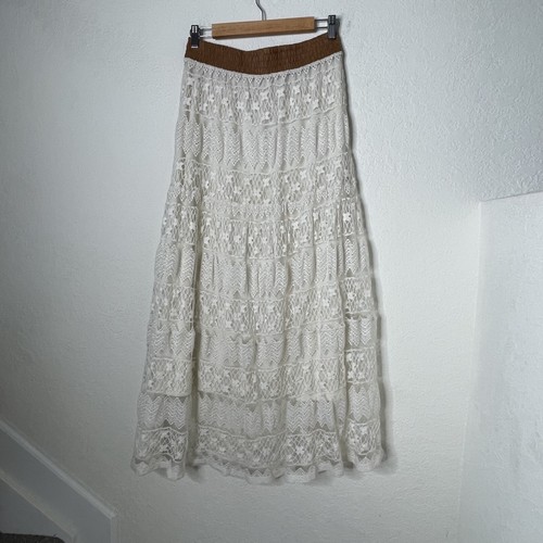 Lapis Lace Corset Boho Maxi Skirt Womens Size M Ivory Lined - Picture 2 of 9
