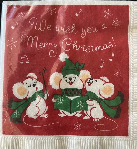 Hallmark Christmas Paper Beverage Napkins Santa And Singing Mice Vintage - Picture 2 of 7
