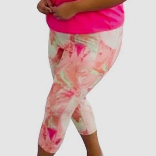 Ideology Women Pink Printed Mid-Rise Cropped Active Pants Leggings Plus Size 1X - Picture 2 of 2