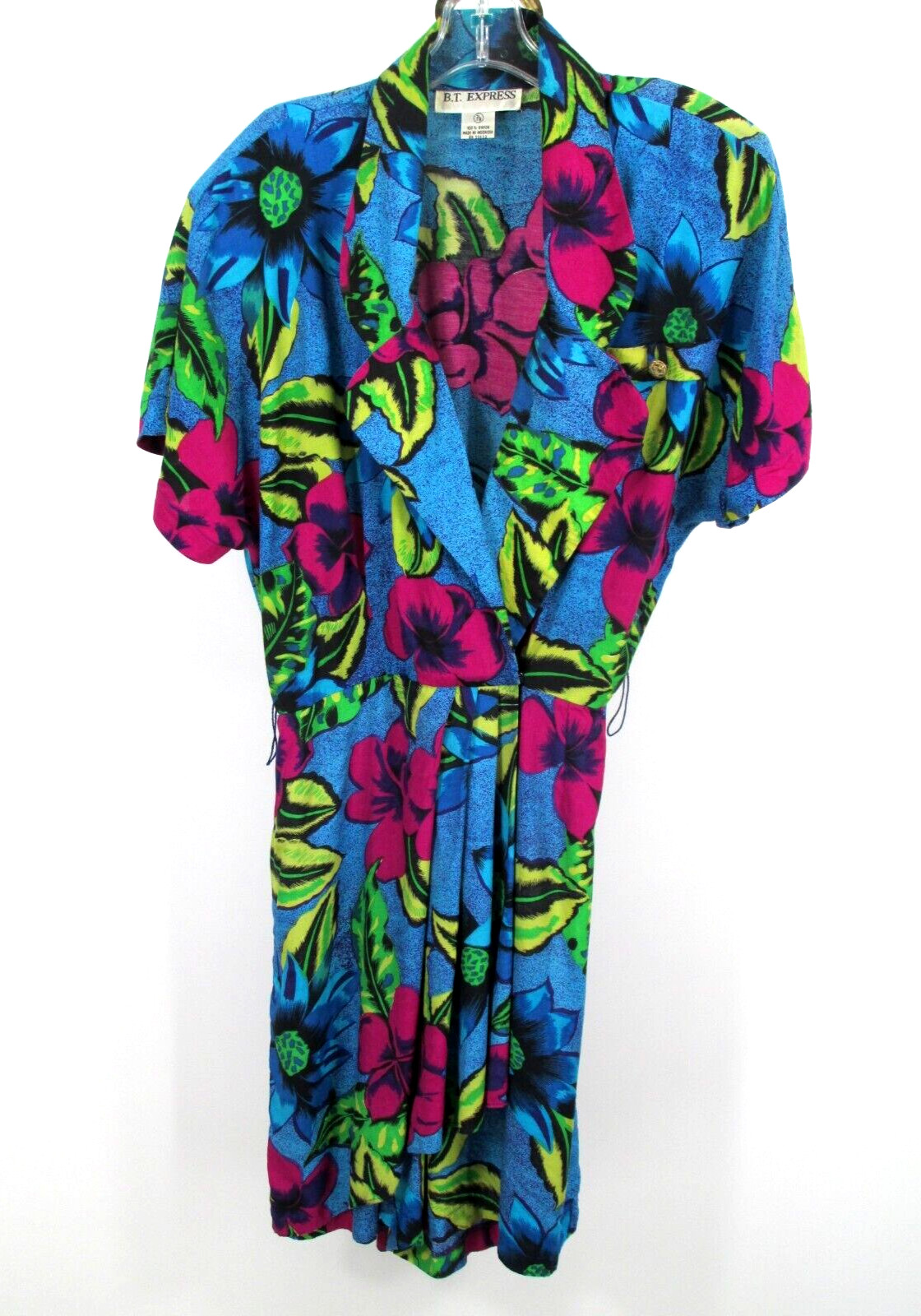 B.T. EXPRESS Shorts Romper Women 7/8 Blue Floral Tropical Belted Vintage 90's