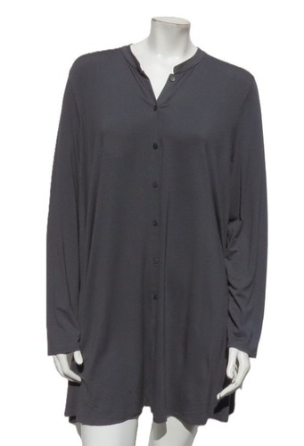NEW $178 EILEEN FISHER US XL Gray Viscose Jersey Mandarin Collar Tunic Top Shirt - Picture 1 of 9