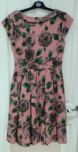 Vintage 1950's style Laura Ashley Dusky Pink Roses Tea Dress Netted Skirt Sz 12 - Picture 5 of 9