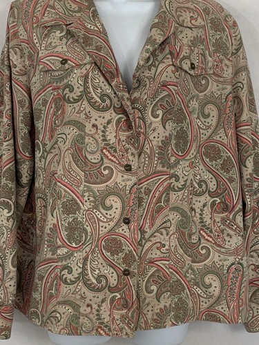 Alfred Dunner Gr. 14 Paisley Kunstleder Knopf Bluse Jacke rosa grün hellbraun gefüttert - Bild 8 von 12