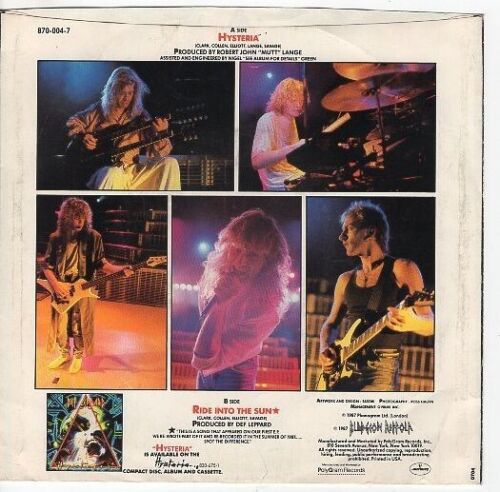 Def Leppard  - Hysteria (LP Version) / Ride Into The Sun  7" 45 Single w/ PS - Picture 2 of 24