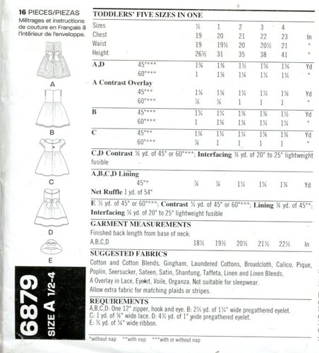 Uncut Sewing Pattern Girls Toddler Back Zipper Dress Hat Brim Size 1/2 - 4 year - Picture 2 of 2