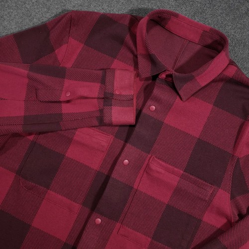 Lululemon Soft Knit Overshirt Mens Small Red Plaid Flannel Snap Pockets M3CZMS - Picture 1 of 9