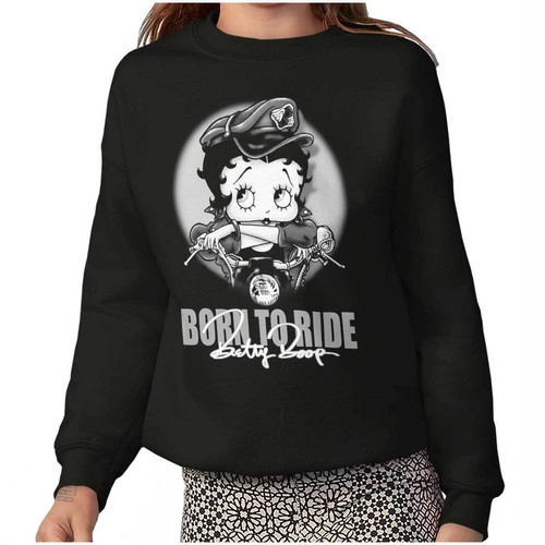 Biker Betty Boop Born To Ride Retro Cartoon Youth Girls Fleece Sweatshirt Kids - Picture 7 of 8