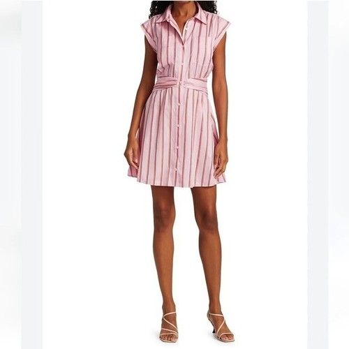 Derek Lam 10 Crosby Pink Striped Mini Shirt Dress with Gathered Waist 6 - Picture 15 of 15