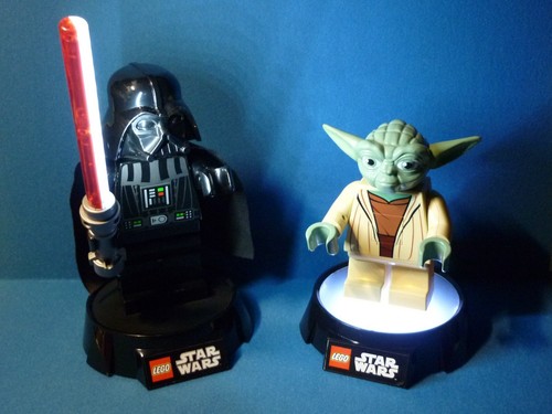 Large LEGO Darth Vader & Yoda LED Figures on Pedestals (Battery Powered)
