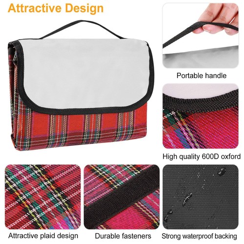 New 60" x 78" Waterproof Picnic Blanket with Strap - Foldable Camping Rug - Picture 4 of 5