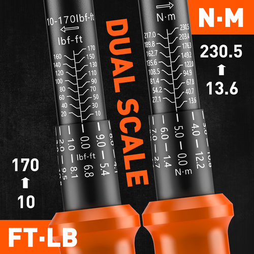 Llave dinamométrica de clic de accionamiento de 1/2" trinquete 10~170 ft-lb/13,6~230,5 N-M - Imagen 3 de 9