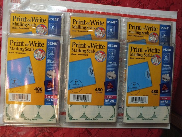 6x AVERY 5248 Printable Mailing Seals Clear 1" round 480 Labels Laser ...