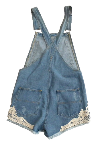 Lovemarks Marke hellblau geschnittene Spitze Distressed Jeans kurze Overalls M neu mit Etikett - Bild 6 von 8