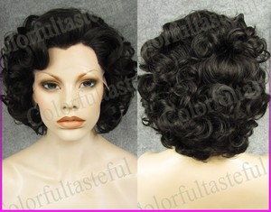 Natural Black Short Wavy Women Front Lace Hair Wig Girl Curly Lace
