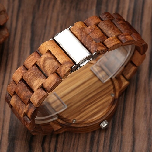 Antike Holzuhr blaues Zifferblatt Herren Quarz Analog Armbanduhr Vollholz Armband - Bild 4 von 8