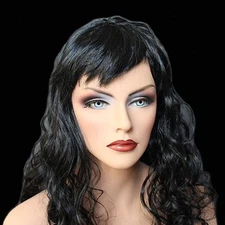 18" Long Black Synthetic Curly Wavy Hair Wig for Cosplay Party Fancy Dress, NEW