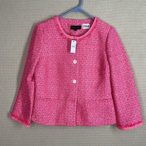 Neu mit Etikett Talbots rosa Tweed Schößchen Knopfleiste Karriere adretter Blazer Damengröße 6 - Bild 9 von 13