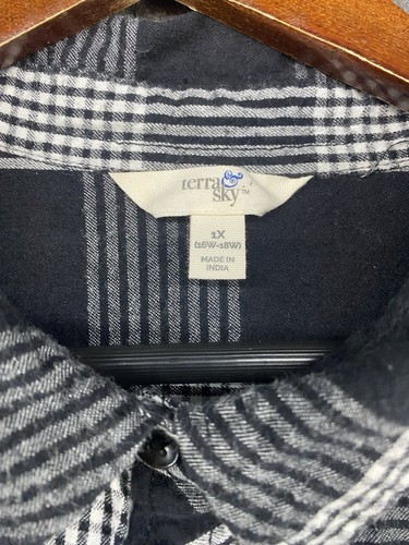 Camisa de franela a cuadros Terra & Sky para mujer talla 1X manga larga negra suave abotonada - Imagen 8 de 17