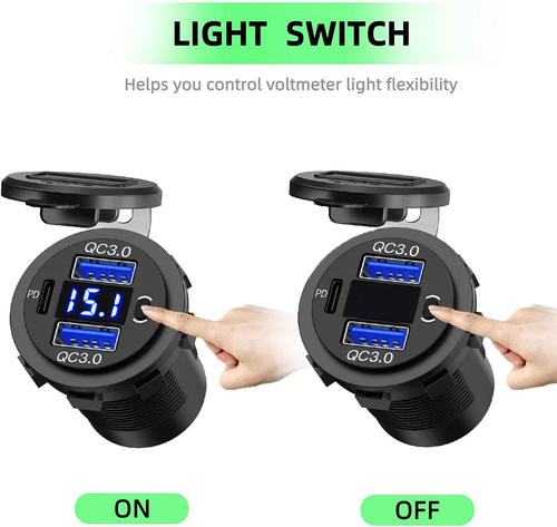 2x 12V-24V PD+QC3.0 Double USB Voiture Chargeur Rapide Prise Alimentation LED Voltmètre - Photo 2 sur 16