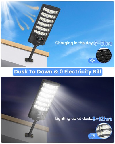 Solar Street Lights Outdoor, 6500K Commercial Parking Lot Light Dusk to Dawn,... - Picture 2 of 7