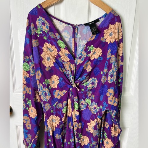 Smythe Midikleid lila violett Blumen Langarm Twist V-Ausschnitt Schlitz S - Bild 3 von 11