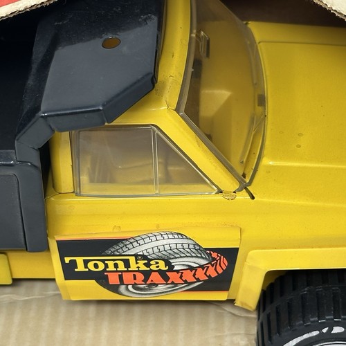 Vintage 1985 Tonka Trax 2207 Metall gelb & schwarz Chevrolet Muldenkipper in Box - Bild 3 von 19