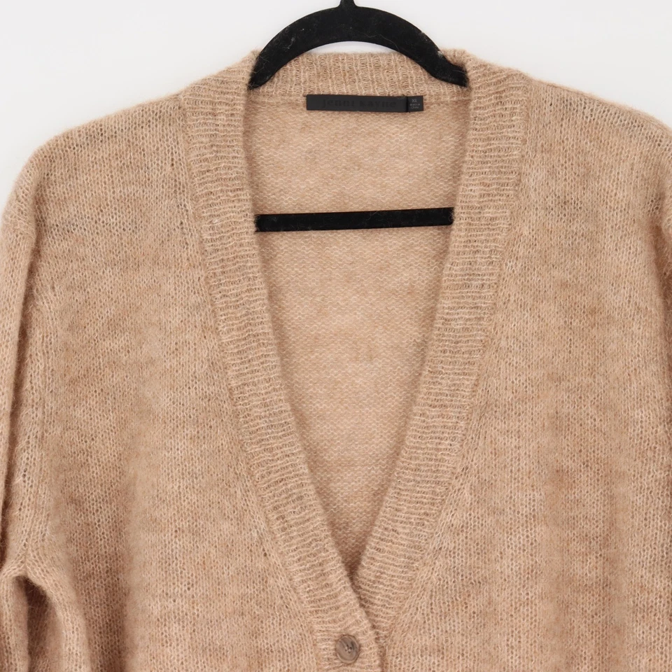 Jenni Kayne 男友开衫 XL 码米色羊驼羊毛针织 V 领毛衣 — 第 3/4 张图片