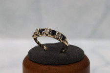 9ct Yellow Gold Sapphire & Diamond Half Eternity Ring - Size P - UK Hallmark