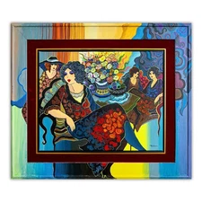 Patricia Govezensky- Original Acrylic with Hand Painted Frame "Whispers of Wine