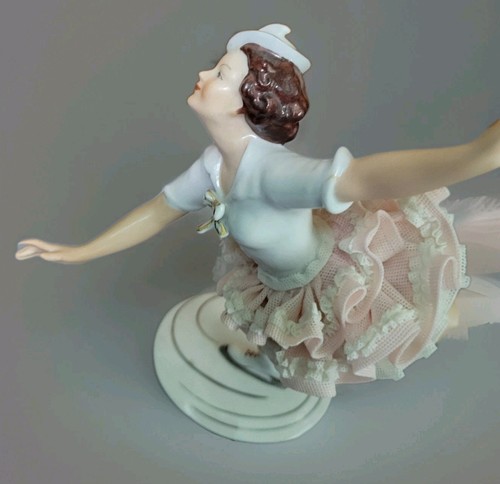 Dresden Porcelain Figure Skater Lace Skirt Figurine Western Germany - Picture 6 of 7