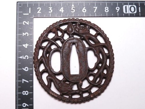 Japón antiguo era Edo Meiji dragón nanban Tsuba espada de hierro sin caja katana  - Imagen 2 de 10