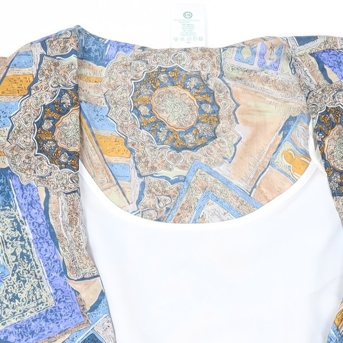 C&A Women's Geometric Wrap Top, Size 18, Blue/Beige - Picture 8 of 12