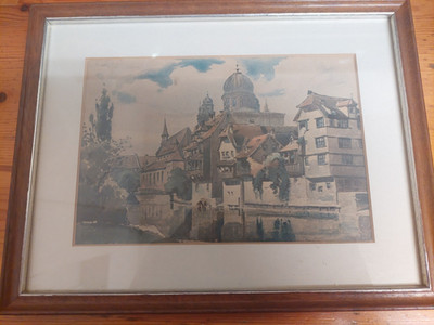 Set mit 11 verschiedenfarbigen gerahmten Aquarelldrucken verschiedener Künstler