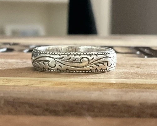 Vintage Marsala Etched Floral Paisley Sterling Silver Band Size 6.5