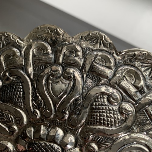 900 Silver Small Hanging Wall Mirror Floral Relief Frame Weighted - Picture 10 of 10