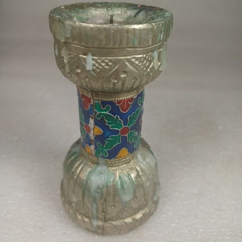 Set Of 3 Cloisonne Candle Sticks Holders Champleve Enamel & Metal 6" & 4" India - Picture 12 of 12