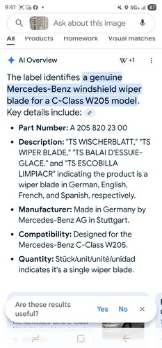 OEM Mercedes-Benz TS Wiper Blades for a C-Class W205 (#A 205 820 23 0) Germany - Picture 3 of 14