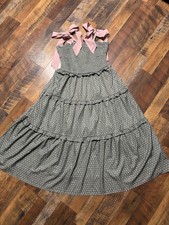 Sage Green Floral Midi Dress Smocked Bodice Tie Shoulder Cottagecore L