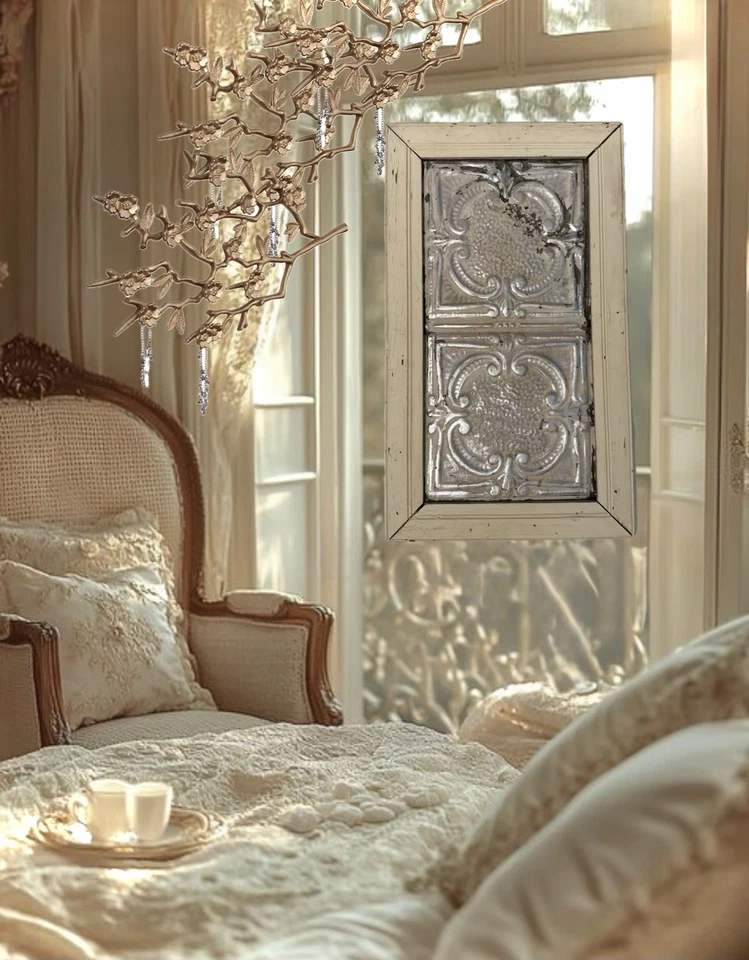 VTG French FleurDeLis Antique Metal Tin Ceiling Tile Architectural Salvaged Art - Image 2 of 4