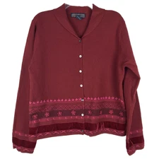 Vintage Herman Geist Wool Sweater Button Up Cardigan Jacket Red Size Medium