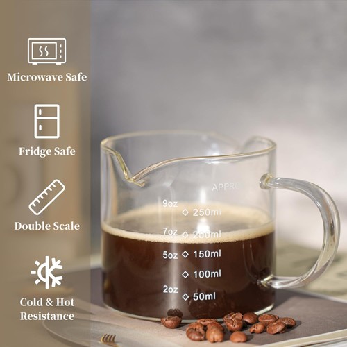 BCnmviku 1 Pack 250ML/8.5OZ Measuring Cup Espresso Shot Glasses Double Spouts... - Picture 3 of 7