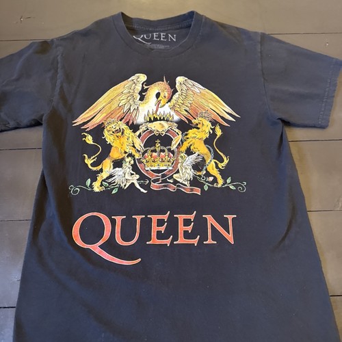 Queen Band T-Shirt Black Graphic Crest Logo Short Sleeve Mens Small