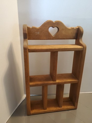 Vtg Rustic Farmhouse Country Pine Wood Wall Display Shelf Curio Shadow Box Heart - Picture 2 of 6