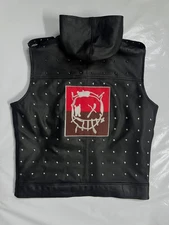 Men's Gothic Punk Leather Vest Hoodie Sleeveless Spiked Studded Jacket